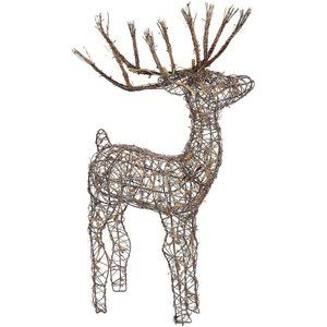 35"H Outdoor Rattan Holiday Reindeer Lawn Decoration with White Lights